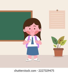 Niña estudiante con mochila. Concepto de regreso a la escuela