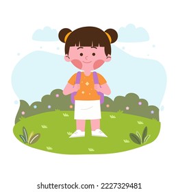 Girl student with backpack. Back To school concept
