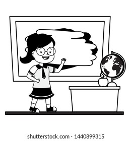 girl student chalkboard desk map apple back to school vector illustration
