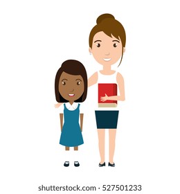 girl student character with teacher isolated icon