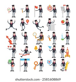 girl student characters in different poses set