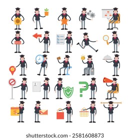 girl student characters in different poses set