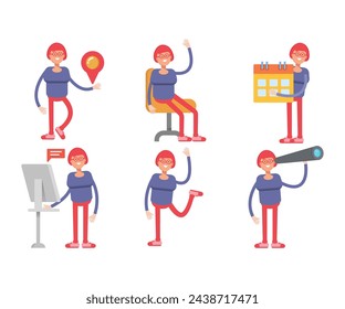 girl student characters set in different poses vector illustration