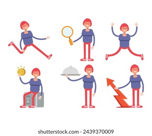 girl student characters set in different poses vector illustration
