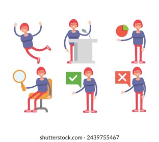 girl student characters set in different poses vector illustration