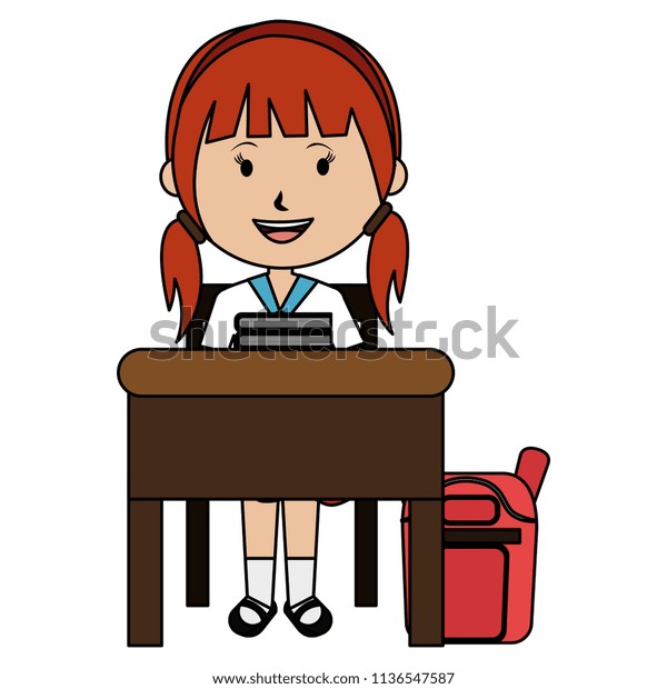 Girl Student Desk Schoolbag Avatar Character Stock Vector Royalty