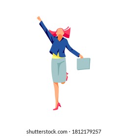 Girl student happily jumping. Positive female person celebrating victory, rejoicing freedom. Happiness, rejoice and fun concept cartoon vector illustration isolated on white background
