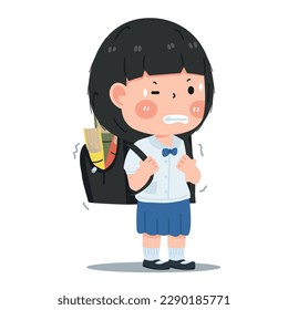 Girl student heavy bag cartoon