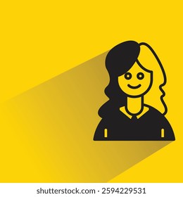 girl student icon with drop shadow on yellow background