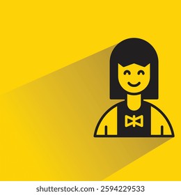 girl student icon with drop shadow on yellow background