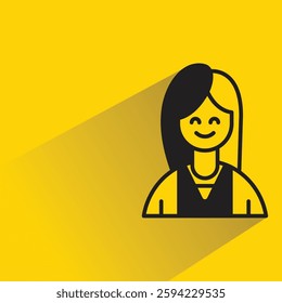 girl student icon with drop shadow on yellow background