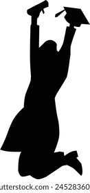 Girl student jumping in graduated ceremony silhouette vector