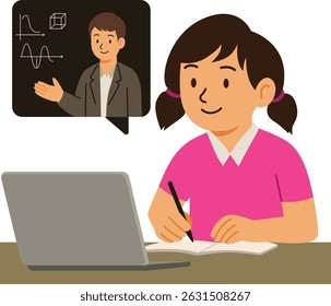 A girl student online learning at home