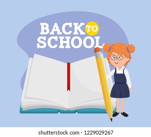 girl student with pencil and notebook supplies