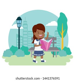 girl student reading book city park back to school vector illustration