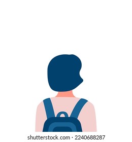 Girl student with school bags, back view. Education concept. Young woman with backpack, learner, adolescent. Choice future way. Vector illustration