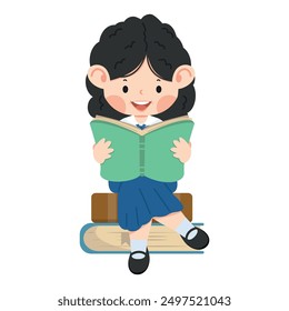 girl student is sitting book of Stacks