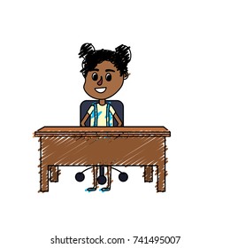 girl student sitting in the wood desk