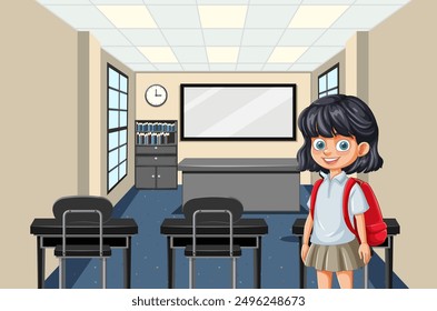 A girl student standing in a classroom
