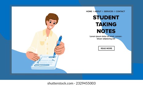 girl student taking notes vector. class academic, study young, studying laptop girl student taking notes web flat cartoon illustration