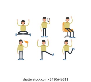 girl student in various poses characters vector illustration