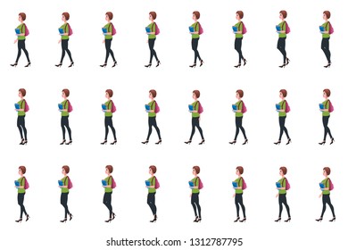 
Girl student walk cycle animation sprites, Loop animation.
