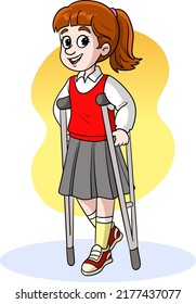 Girl Student Walking On Crutch Injured Stock Vector (Royalty Free ...