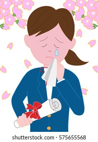 The girl student who cries in a graduation ceremony.
