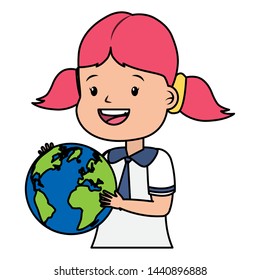 girl student with world map back to school vector illustration