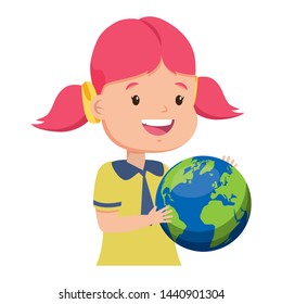 girl student with world map back to school vector illustration