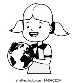 girl student with world map back to school vector illustration
