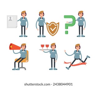 girl students characters set in various poses vector illustration