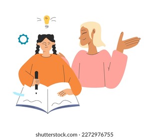 The girl studies with her mother the teacher concept vector illustration