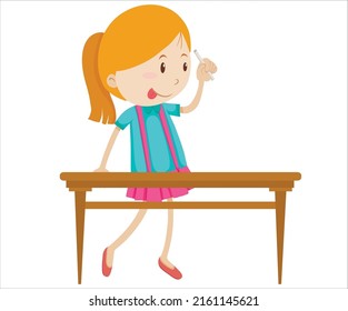 
Girl study fun character with table