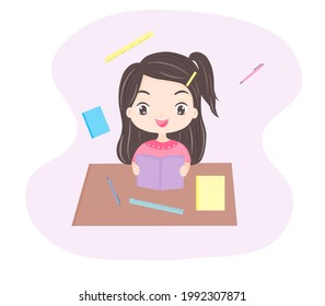 Girl study and read a book.vector illustration 