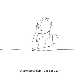 Girl studying, answering in class, raising hand one line art. Continuous line drawing of online learning, knowledge, school, preparation, answer, lesson