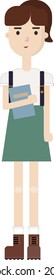 Girl studying with book.Vector illustration