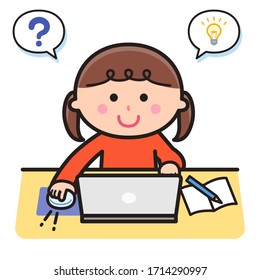 Girl studying with a computer