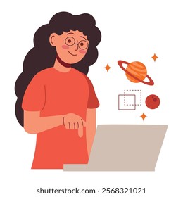 girl studying with computer isolated