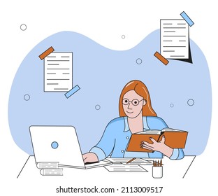  The girl is studying at the computer. Vector illustration. flat style
