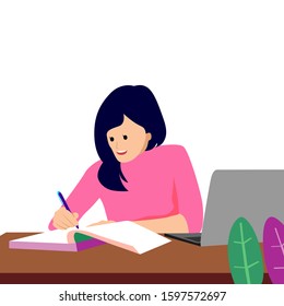 Girl studying illustration. Vector illustration. Eps 10