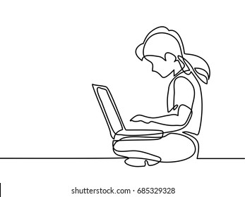 Girl studying with notebook. Back to school concept. Continuous line drawing. Vector illustration on white background