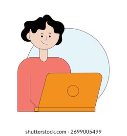 Chica estudiando en la computadora. Ilustración vectorial