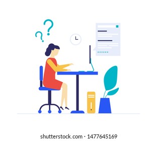 Girl studying online - flat design style colorful illustration