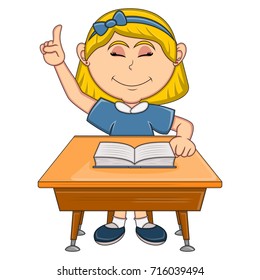 Girl studying with school table cartoon vector illustration