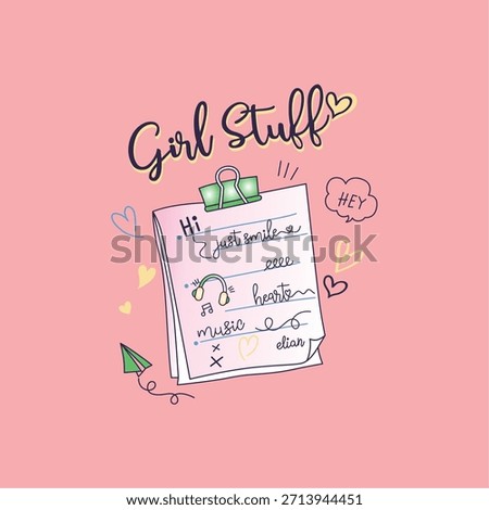 Girl stuff, Notepad - Girl t-shirt vector illustration design