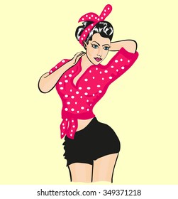 girl in the style of pin-up, fashion illustration , vector