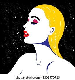 Girl in the style of pop art for advertising. Bright color illustration of a girl.