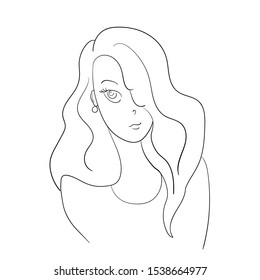 Girl with styling. vector drawing, black.
