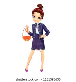 Girl In Stylish Office Jacket And Skirt
